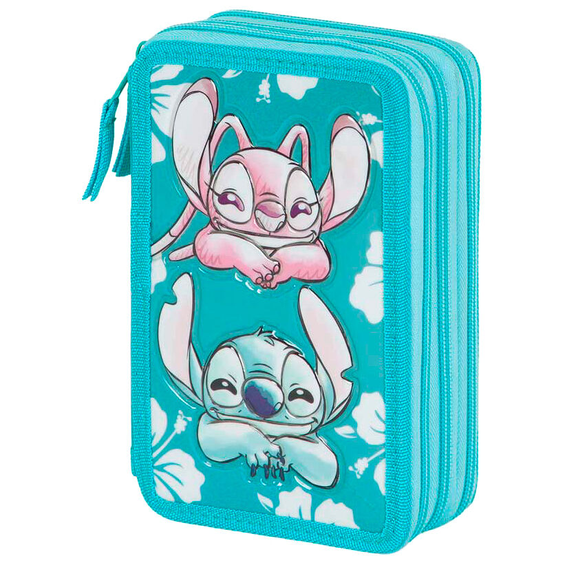 STITCH i ANGEL DISNEY potrójny piórnik z wyposażeniem
