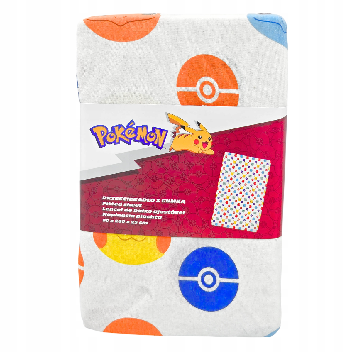 Pokemon Prześcieradło bawełniane z gumką 90x200x25cm