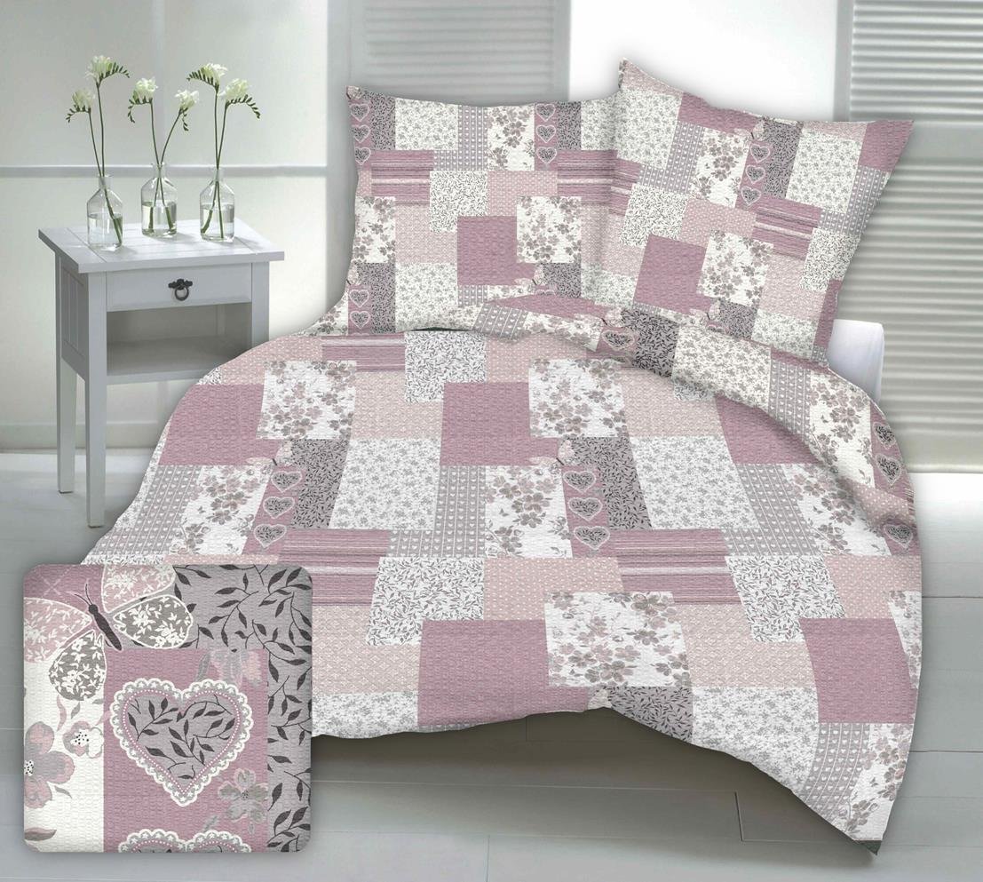 Pościel Z Kory 160X200 Różowa Patchwork Serca Motyle Kwiaty
