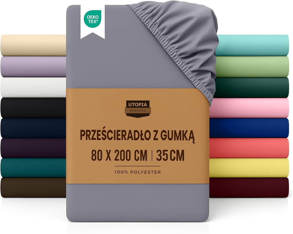 Prześcieradło z gumką 80x200 cm mikrofibra szare z kieszenią 35 cm