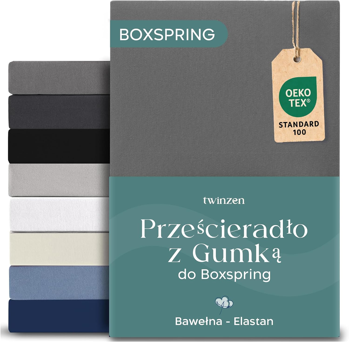 Prześcieradło z gumką 90x200 antracyt bawełna stretch głęboka kieszeń