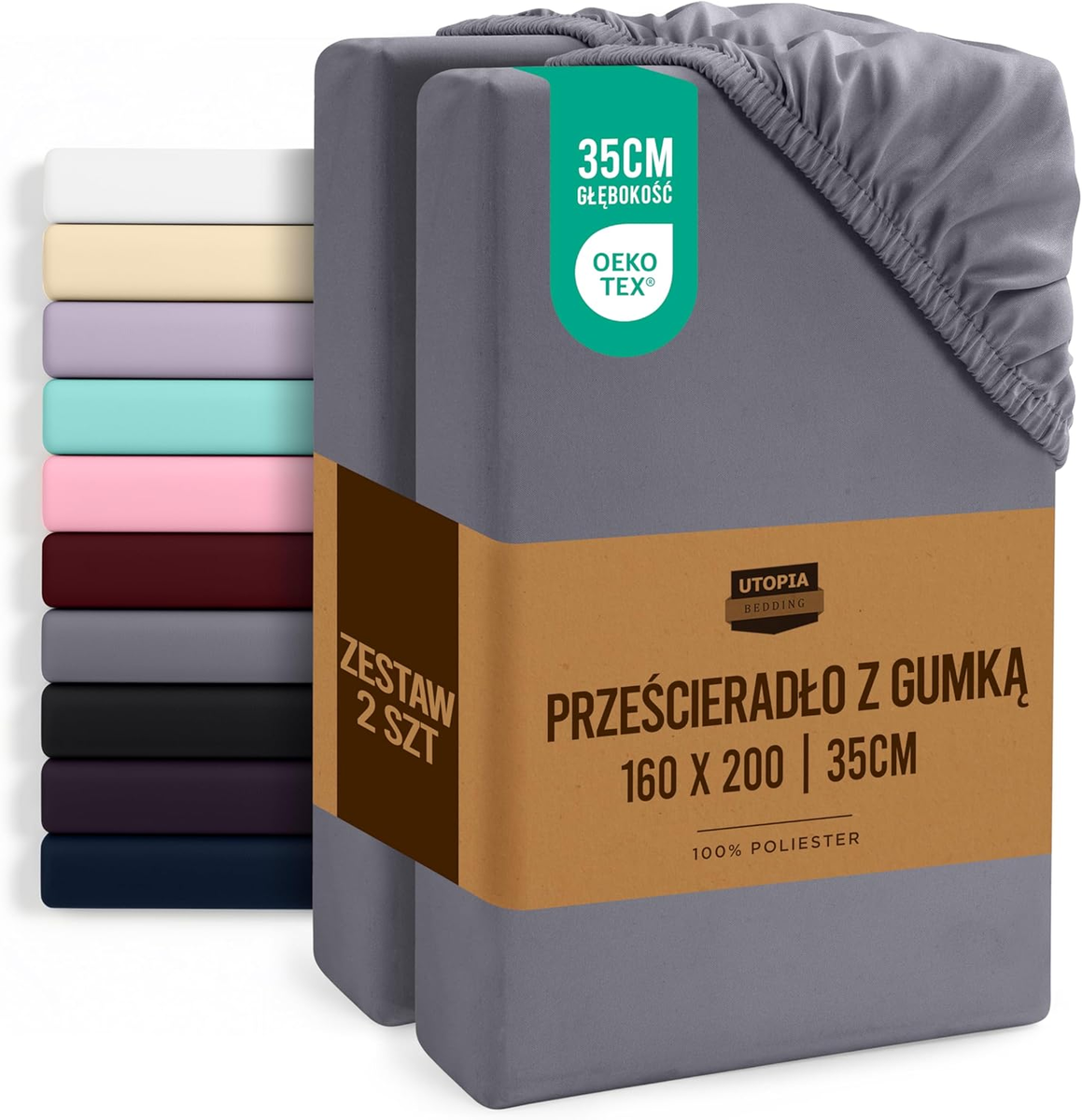Prześcieradło z gumką 160x200 cm 2 szt. mikrofibra szare Oeko-Tex