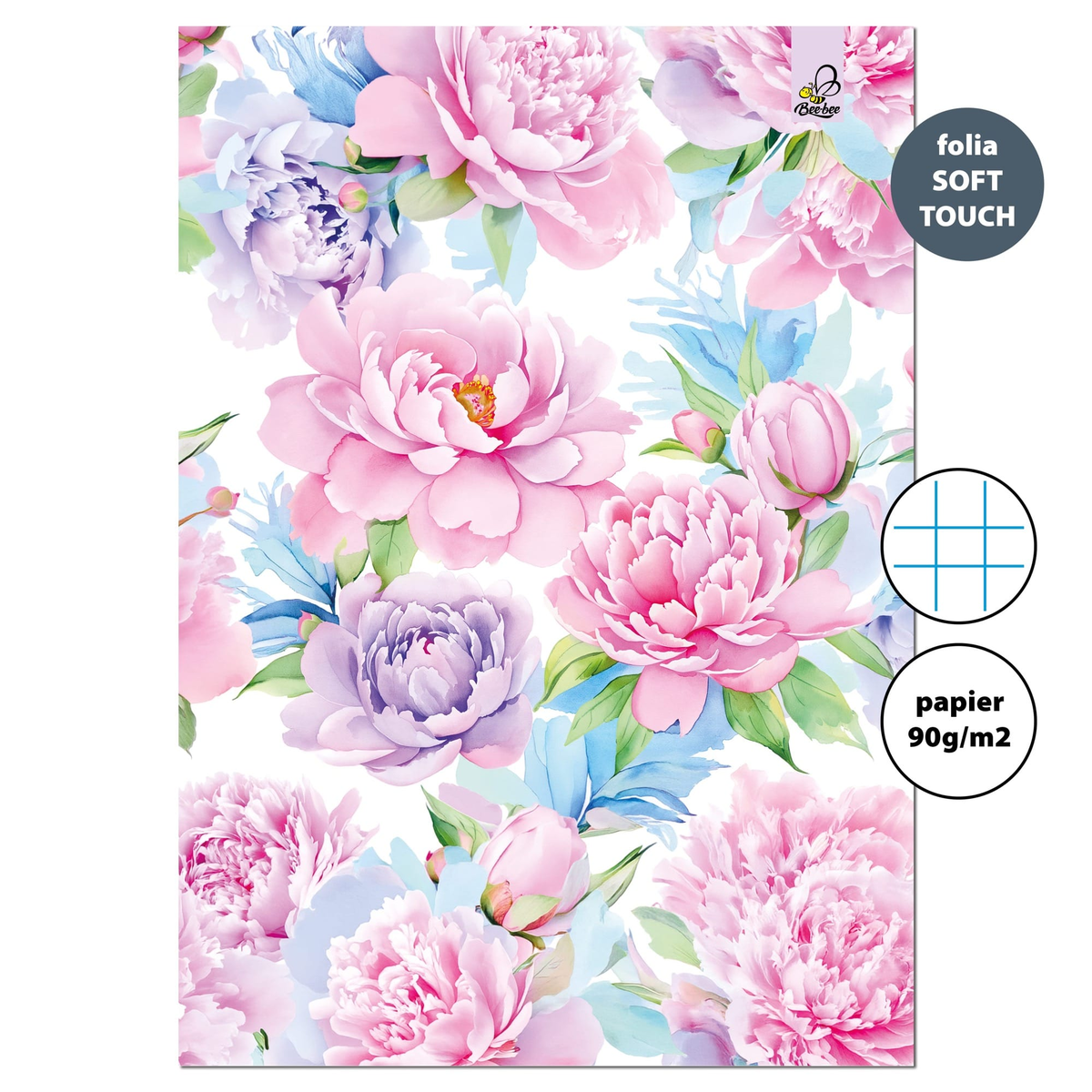 Zeszyt A4 32K. W Kratkę Peonie 90G