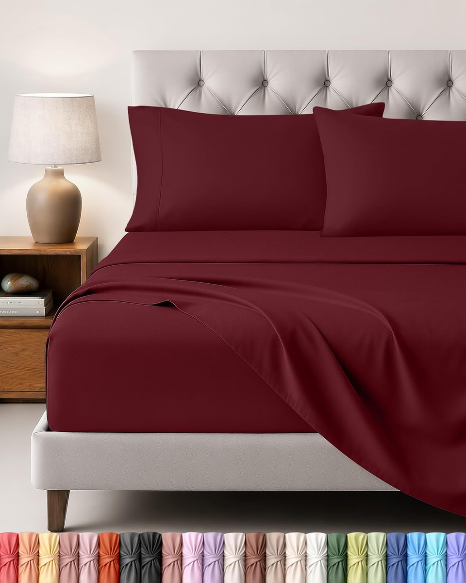 Komplet pościeli 4 części 135x190 cm burgund - prześcieradła i poszewki
