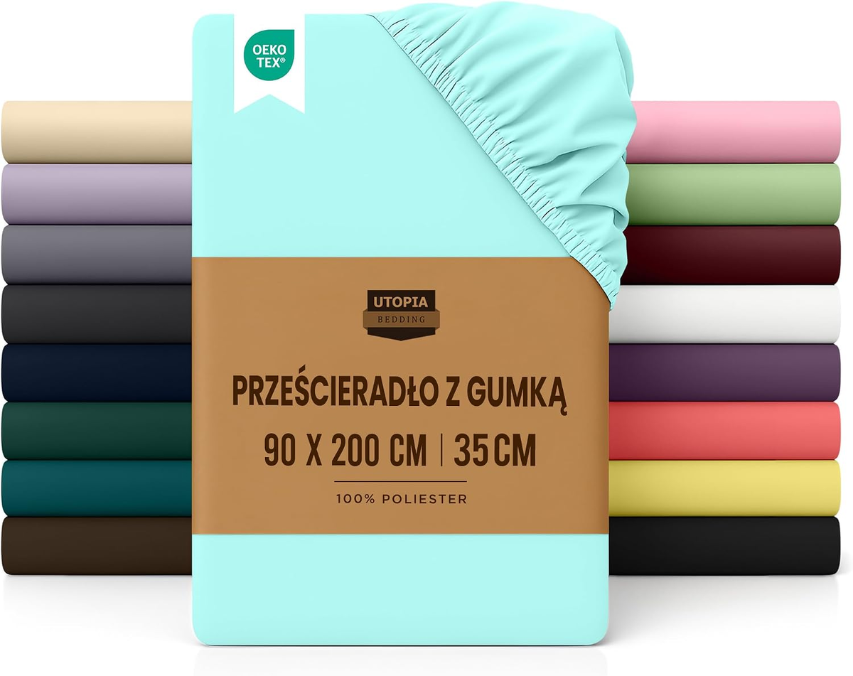 Prześcieradło z gumką 90x200 cm niebieskie mikrofibra z kieszenią 35 cm
