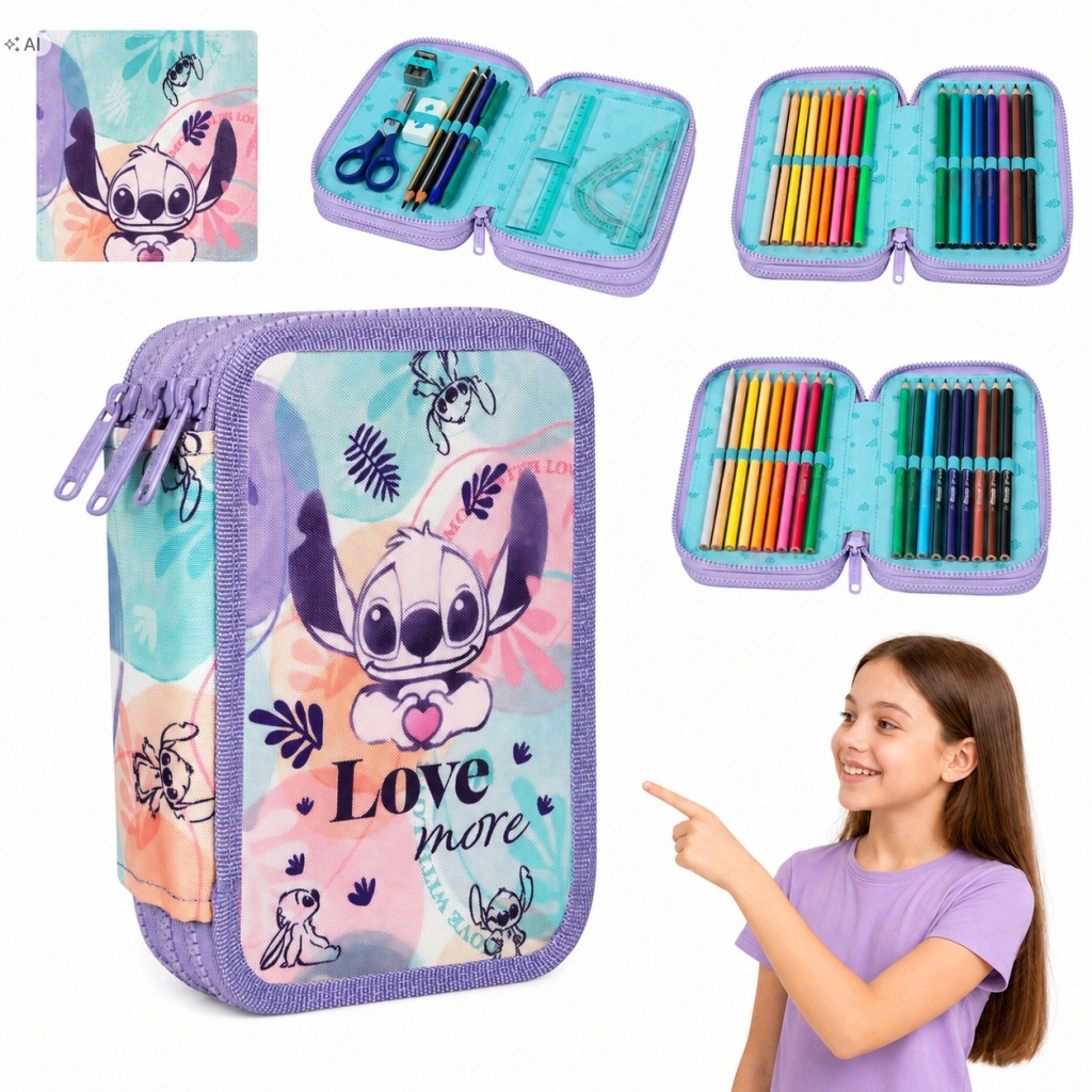 PIÓRNIK SZKOLNY DLA DZIEWCZYNKI STITCH SASZETKA TRZYKOMOROWY COOLPACK