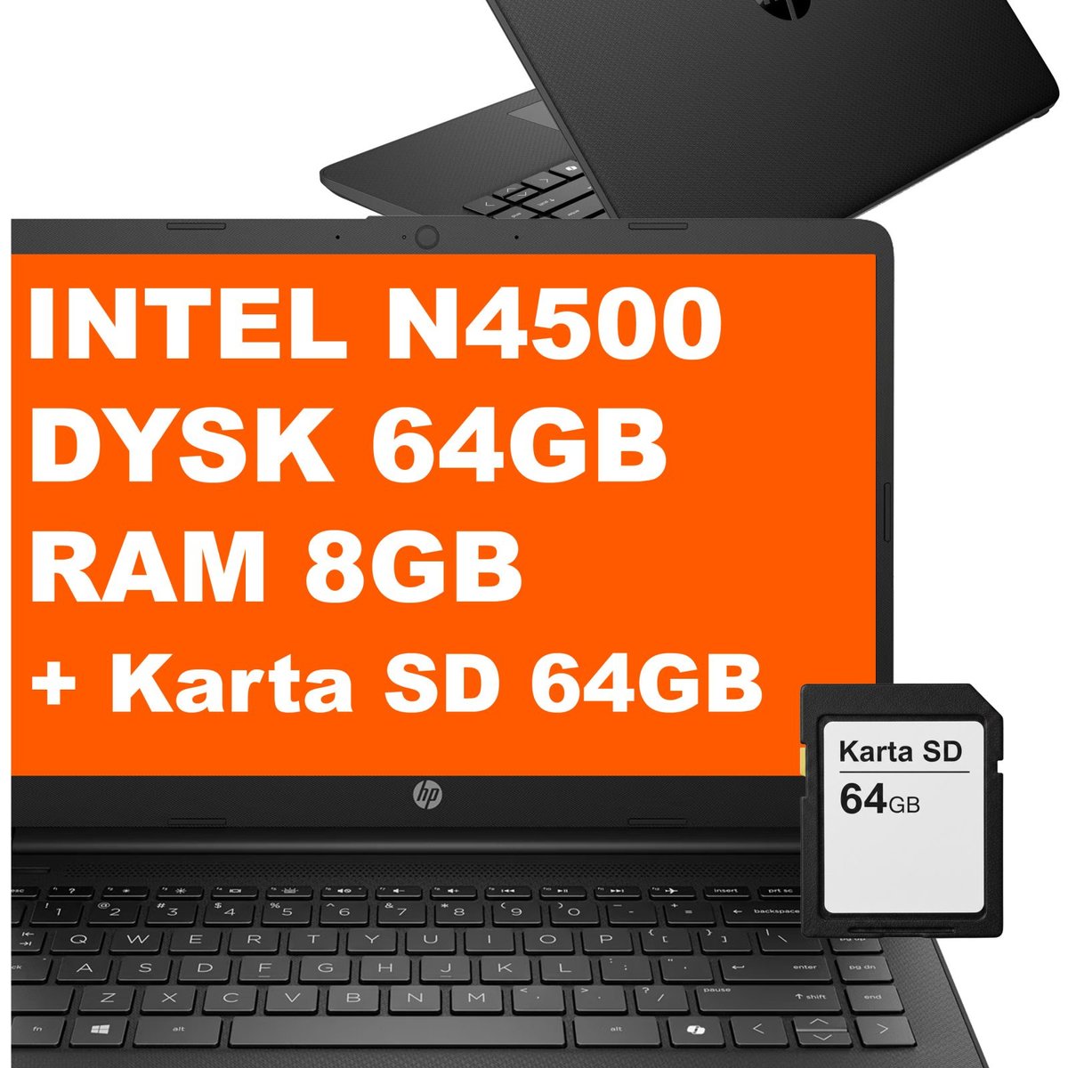 HP 14-dq0020nr / 47X75UA / Intel N / 8GB / 64GB eMMC + 64GB SD / Intel UHD 600 / HD / Win 11 / Czarny