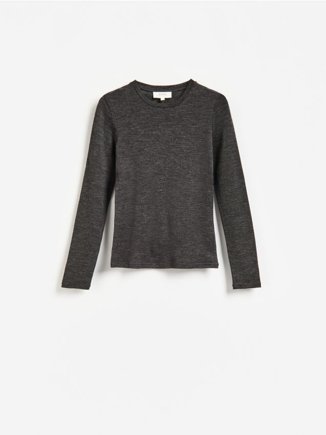 Reserved - Longsleeve z wełny merino - ciemnobrązowy