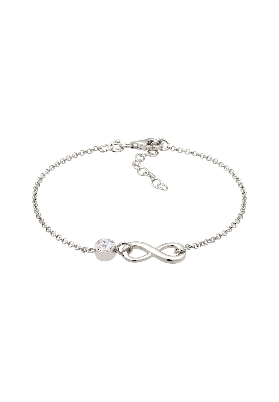 Elli Bransoletka z Kamieniami Damska Infinity Łańcuszek Link Szklane Kryształy Szlif Xirius Białe 925 Sterling Silver 16 cm Bransoletki 1 ct Damski