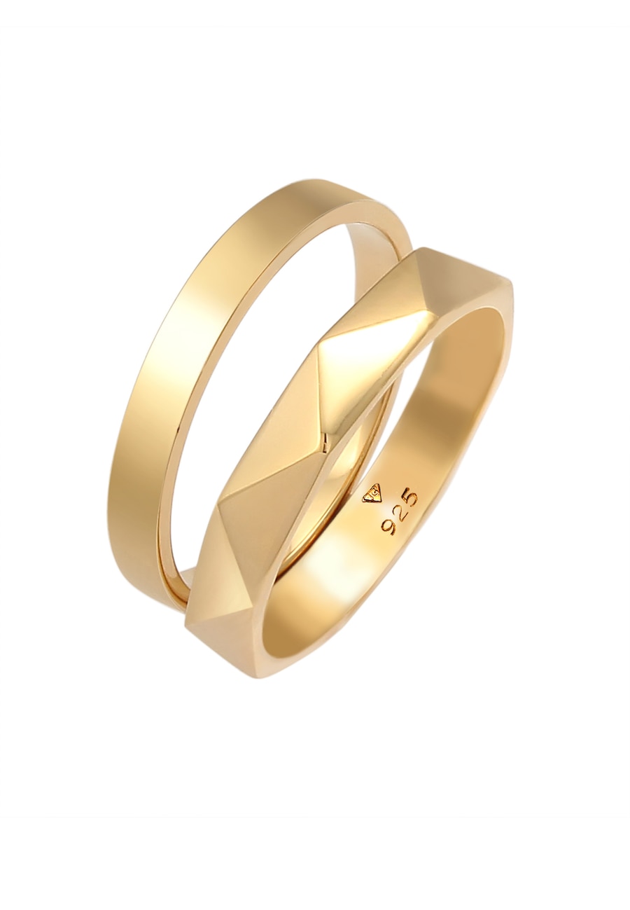 Elli Damy Bandring Basic Hexagon Hammered in 925 Sterling Silver Pierścionki 1 ct Damski