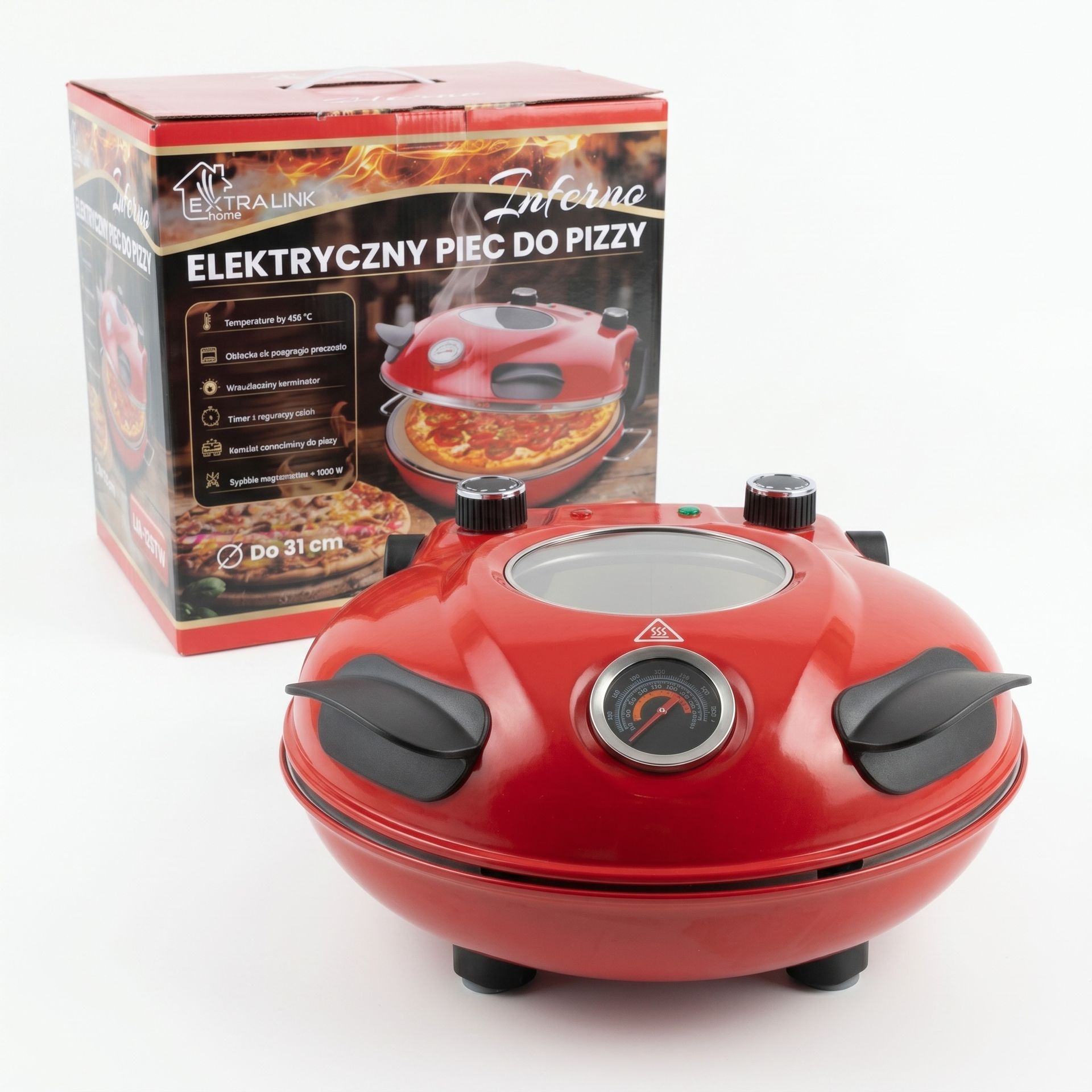 Extralink Home Piec do pizzy pizza oven, z okienkiem, termometrem, 1200W, Inferno EX.97614