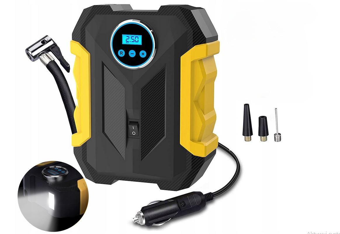 Extralink Kompresor samochodowy na gniazdo zapalniczki, 150PSI, 100W, LCD, latarka, akcesoria