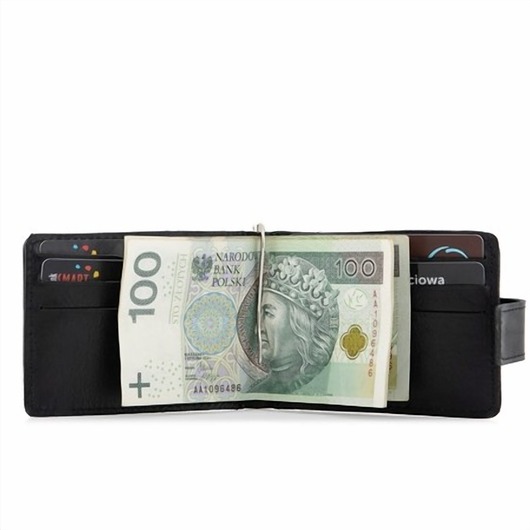 Portfel Męski z Klipsem na Banknoty I Karty Skóra Jucht Czarny BW48