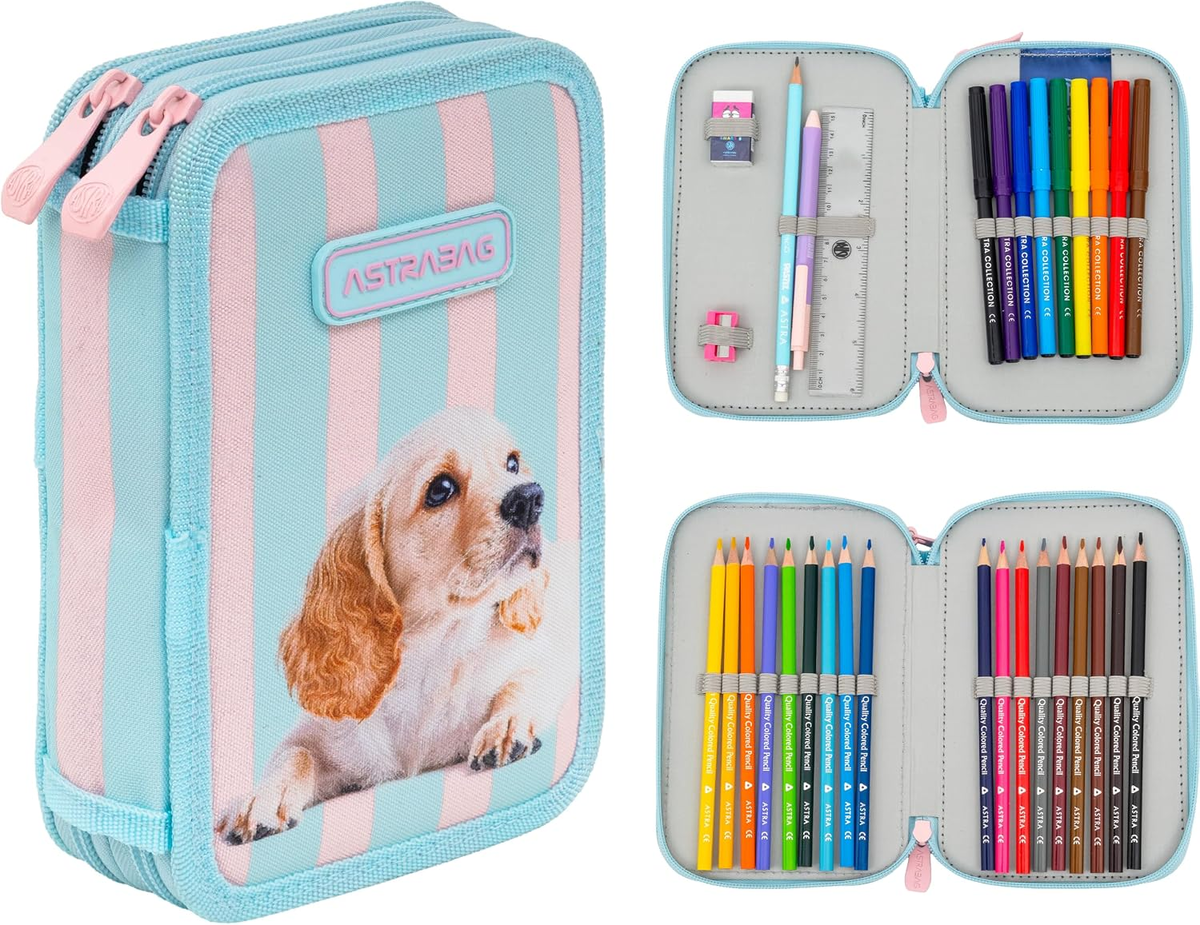 Piórnik z wyposażeniem 2-komorowy dla ucznia Astra Puppy Line 20,5 cm