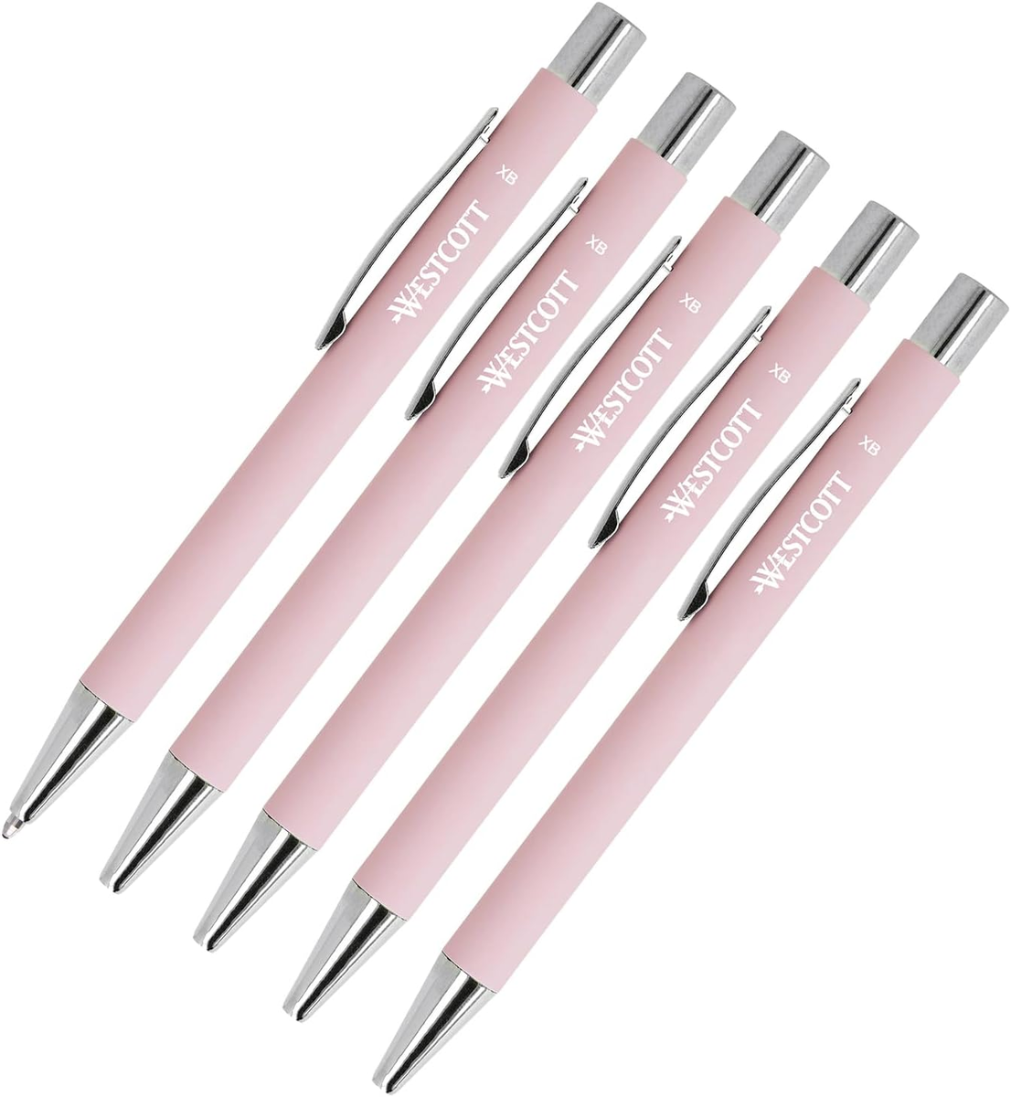Długopis premium Westcott 5 szt. różowy aluminiowy z niebieskim tuszem