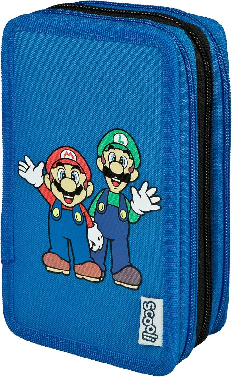 Piórnik 3-komorowy Super Mario z wypełnieniem, 20x13x7 cm