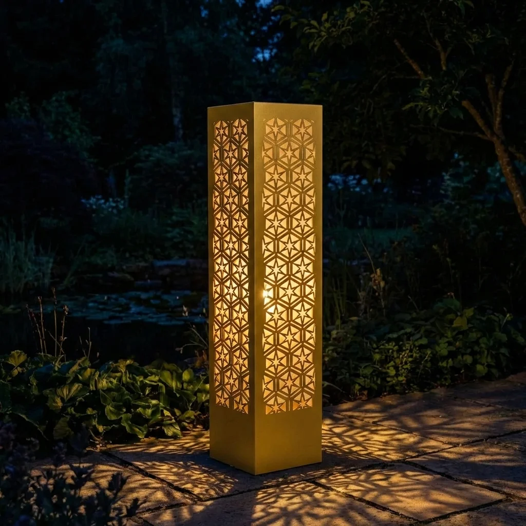 Złota Mozaika – Metalowy Lampion Ogrodowy