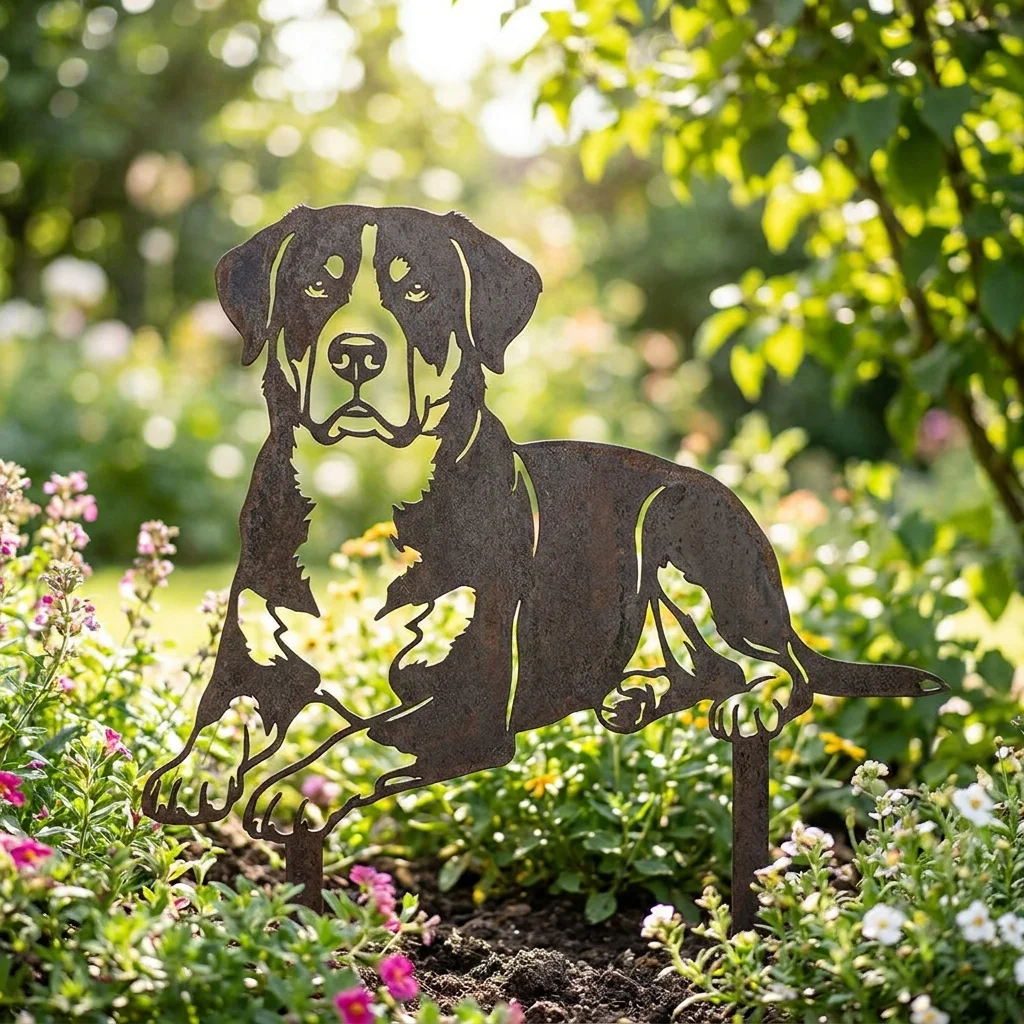 Greater Swiss Mountain Dog – metalowa dekoracja ogrodowa
