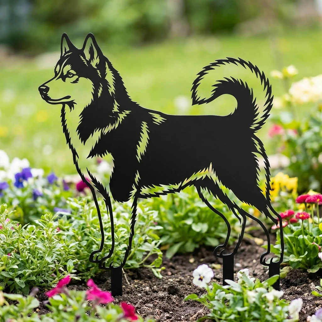 Husky syberyjski v2 – metalowa dekoracja ogrodowa