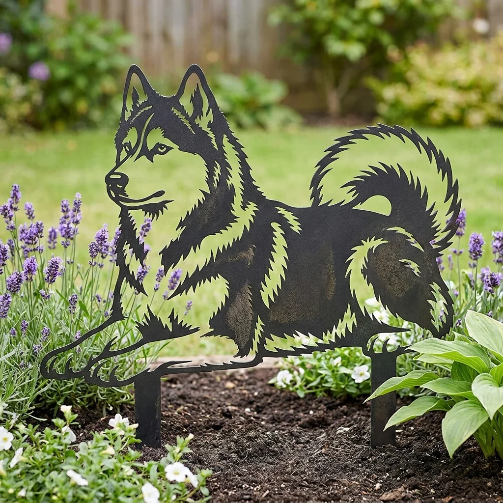 Husky syberyjski – metalowa dekoracja ogrodowa