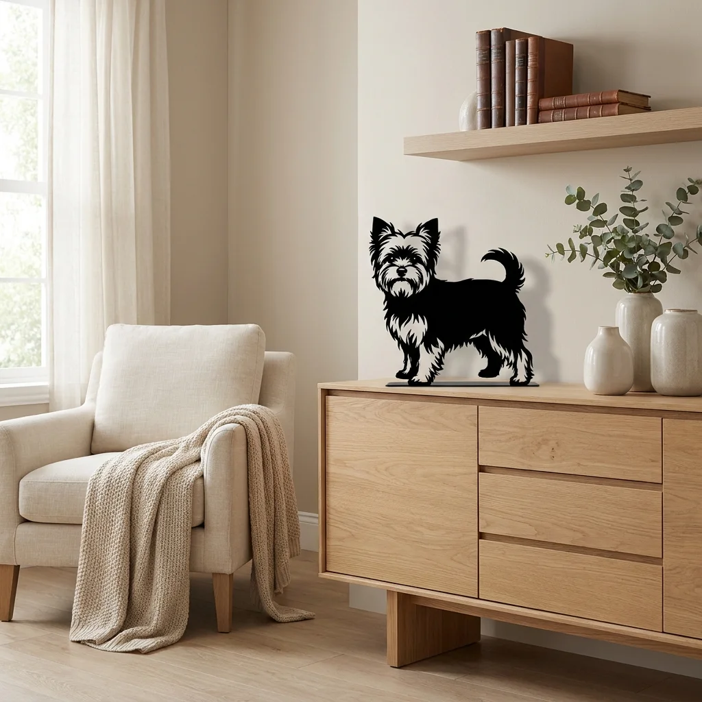 Yorkshire Terrier - metalowa dekoracja wolnostojąca, model 4