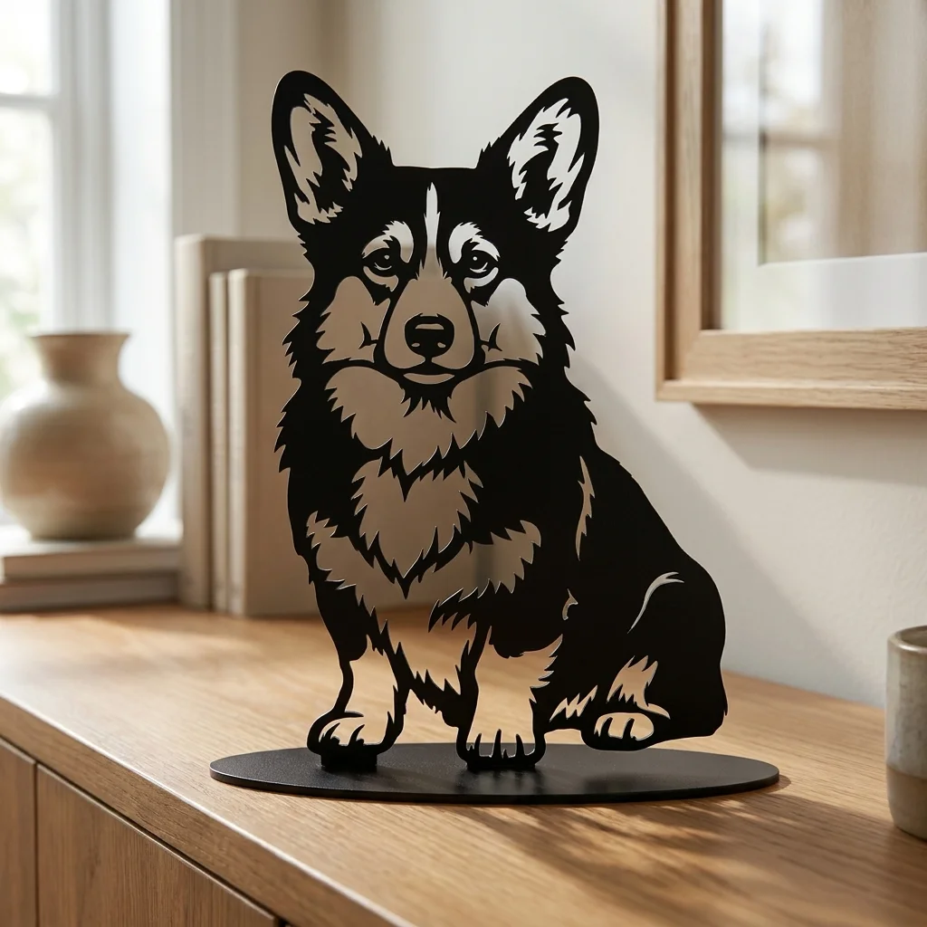 Welsh Corgi - metalowa dekoracja wolnostojąca, model 4