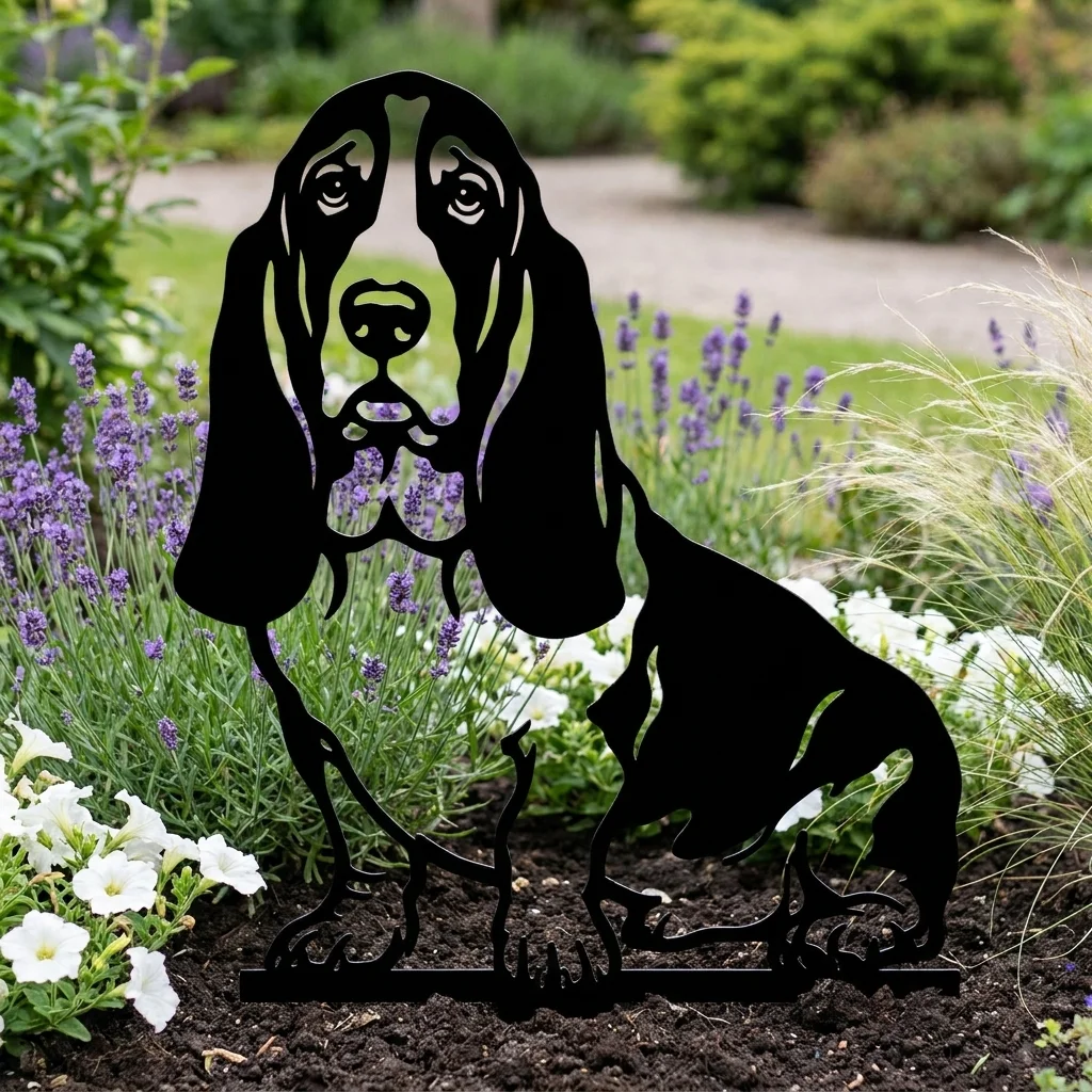 Basset Hound v2 – Dekoracja Ogrodowa Metalowa