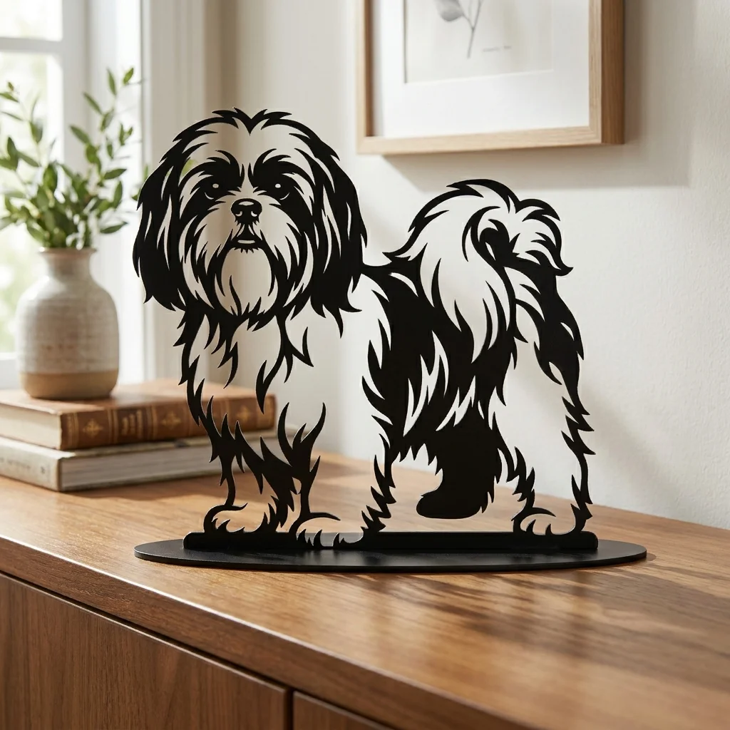 Shih Tzu - metalowa dekoracja wolnostojąca, model 4