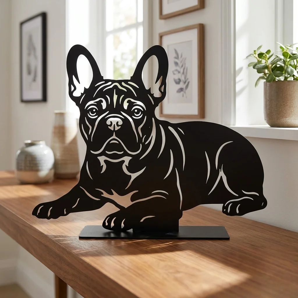 Buldog francuski - metalowa dekoracja wolnostojąca, model 2