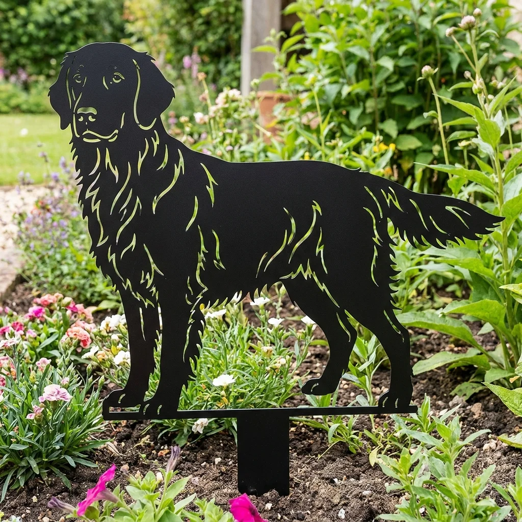 Flat-Coated Retriever v3 – Dekoracja Ogrodowa Metalowa