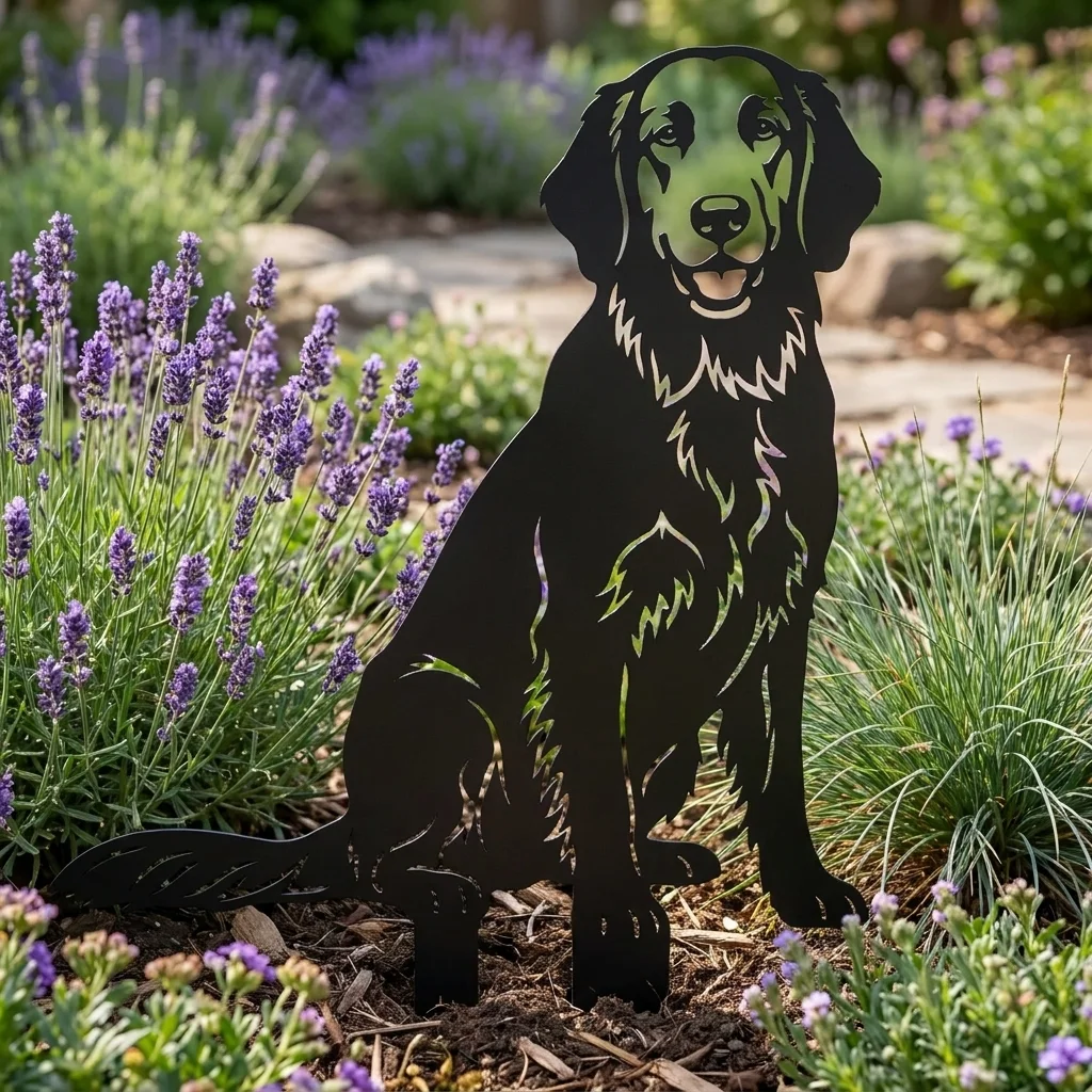 Flat-Coated Retriever v2 – Dekoracja Ogrodowa Metalowa