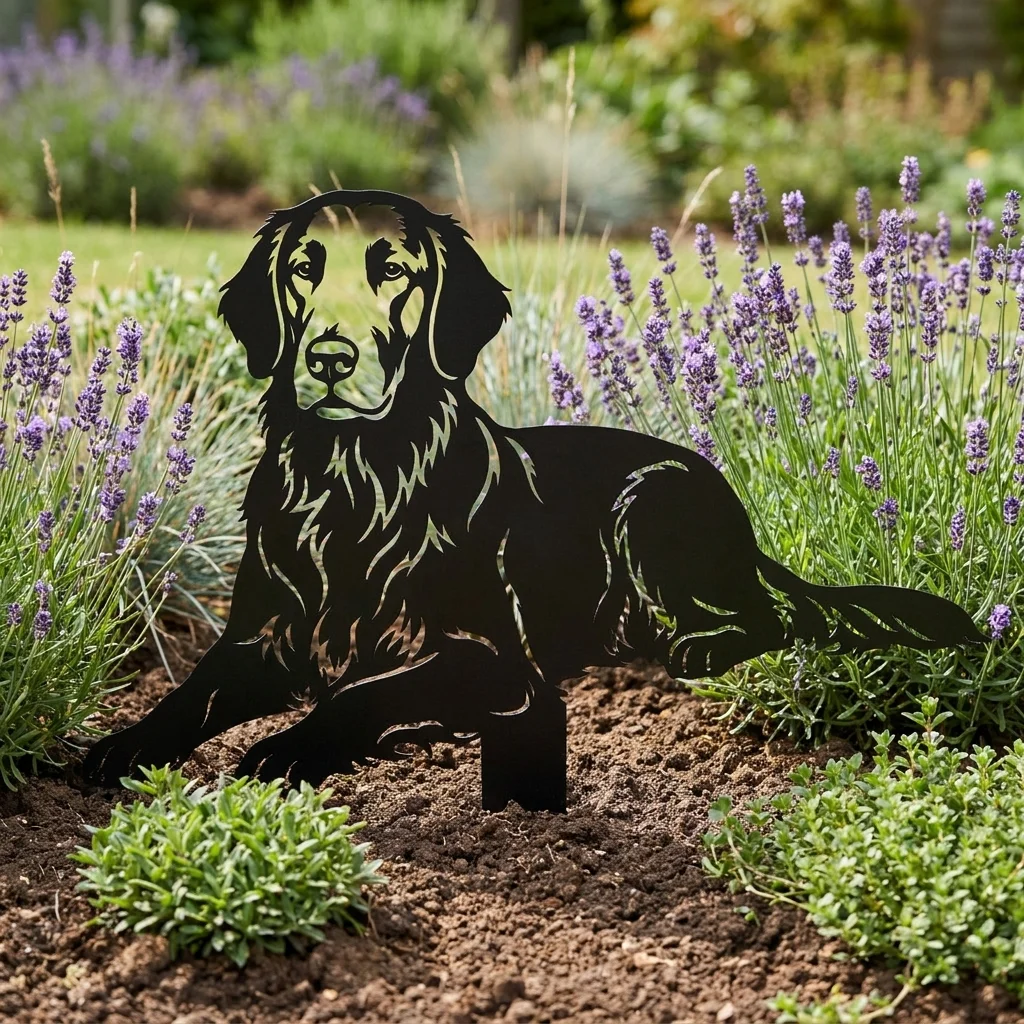 Flat-Coated Retriever – Dekoracja Ogrodowa Metalowa