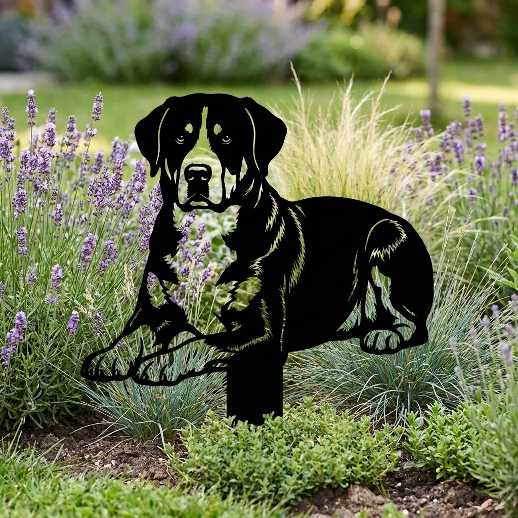Greater Swiss Mountain Dog – metalowa dekoracja ogrodowa v2