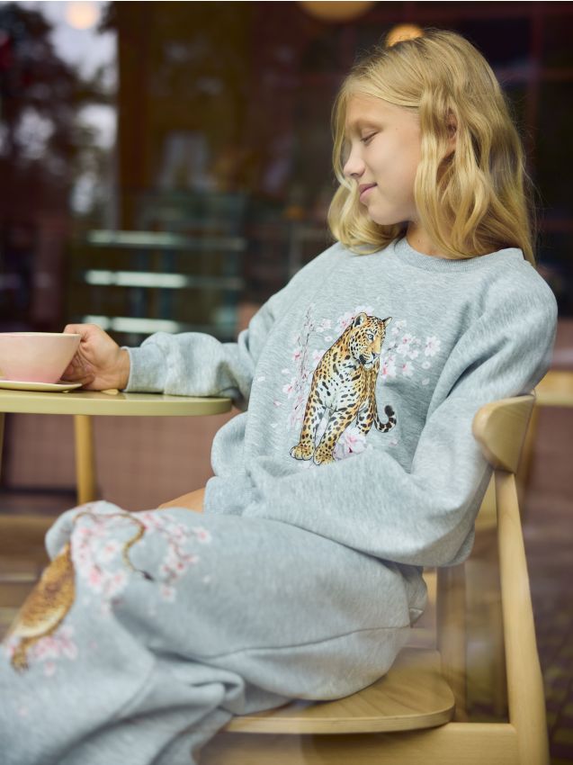 Reserved - Luźna bluza z nadrukiem - jasnoszary