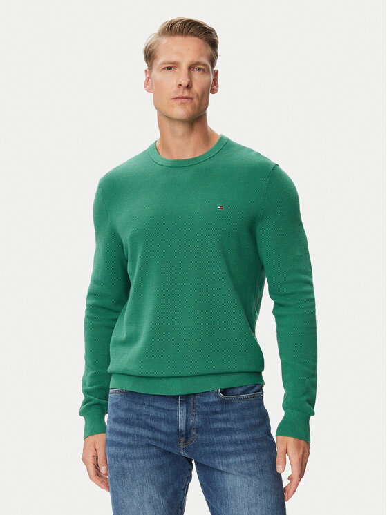 Tommy Hilfiger Sweter Essential MW0MW36347 Zielony ciemny Regular Fit