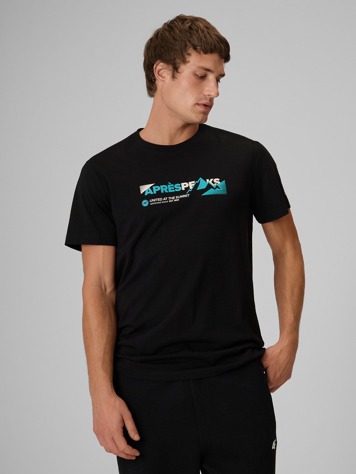 4F T-shirt regular z nadrukiem męski - czarny XXL