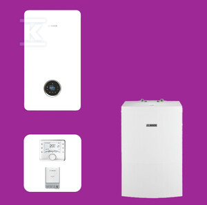 Bosch Pakiet z kotłem kondensacyjnym Condens GC5700iW 15kW + pozioma płyta montażowa + zasobnik c.w.u. Stora WD120B + czujnik c.w.u. + regulator