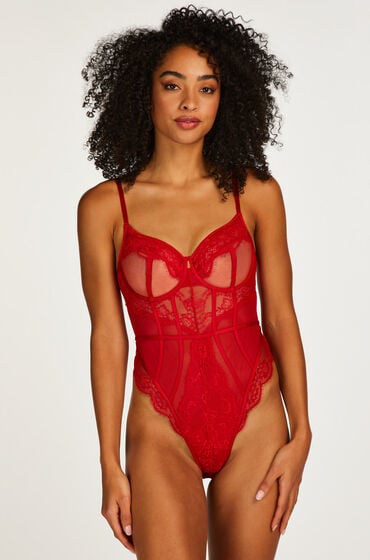 Hunkemöller Body Brie na fiszbinach Czerwony