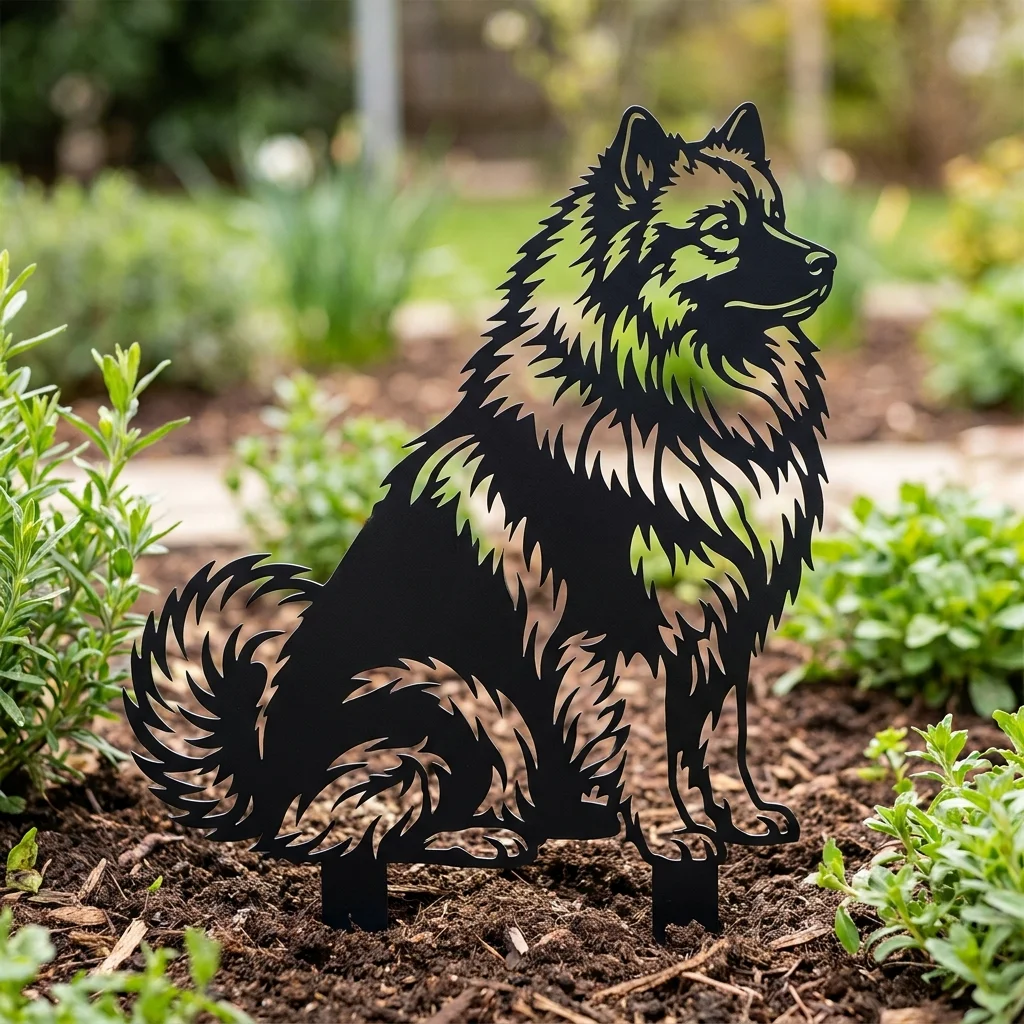 Szpic wilczy Keeshond v2 – Dekoracja Ogrodowa Metalowa