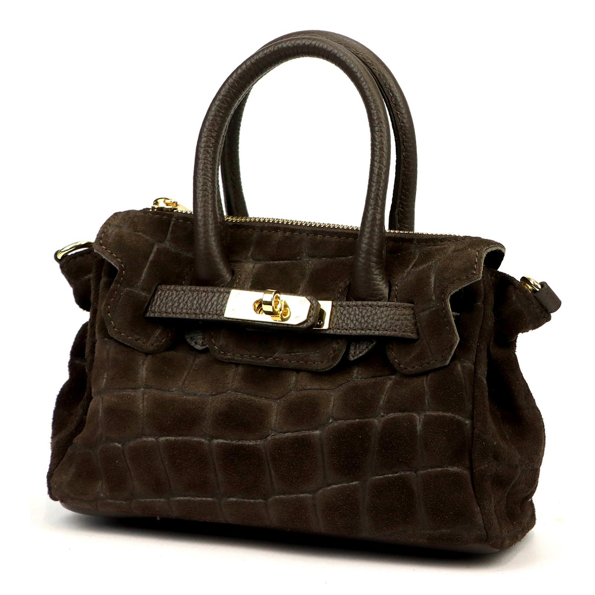 Mała skórzana torebka kuferek Luka 26-146 Mini Croco z paskiem