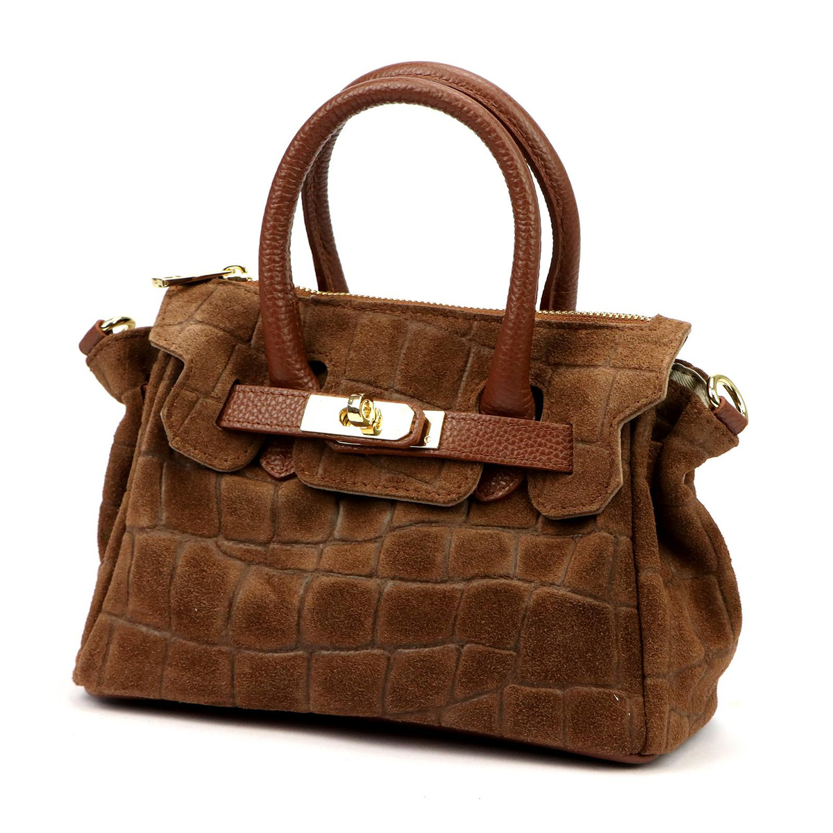 Mała skórzana torebka kuferek Luka 26-146 Mini Croco z paskiem