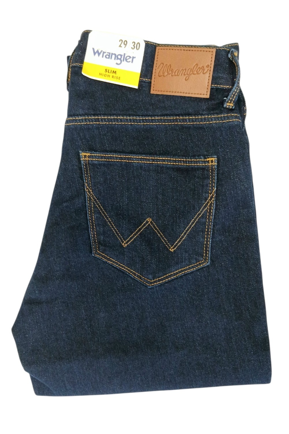 Wrangler Slim High Rise Dark Wash proste jeansy damskie granatowe z wysokim stanem
