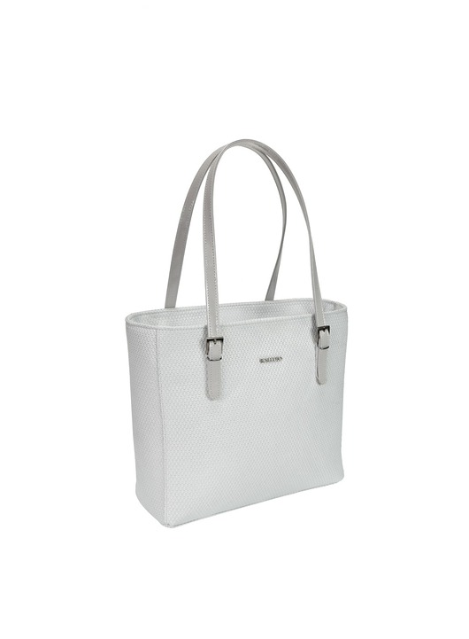 Torba skórzana - shopper - biało szary (6103)