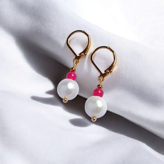 Kolczyki FUCHSIA & PEARL collection: perła i agat : krótkie