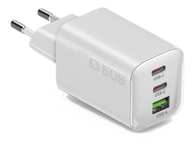 Ładowarka sieciowa SBS 65W GaN PD 3.0 2x USB-C 1x USB-A Biały