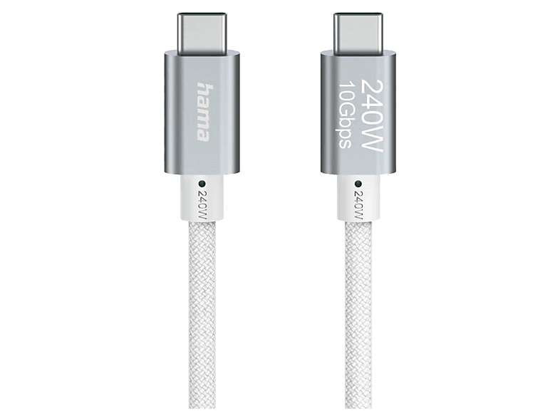 Kabel USB-C HAMA 240W USB 3.2 Gen2 10Gbit/s 1.5m Biały
