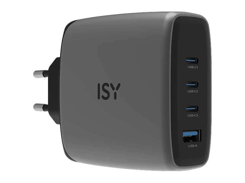 Ładowarka ISY IAC-7140 140W 3x USB-C 1x USB-A PD GaN Szary