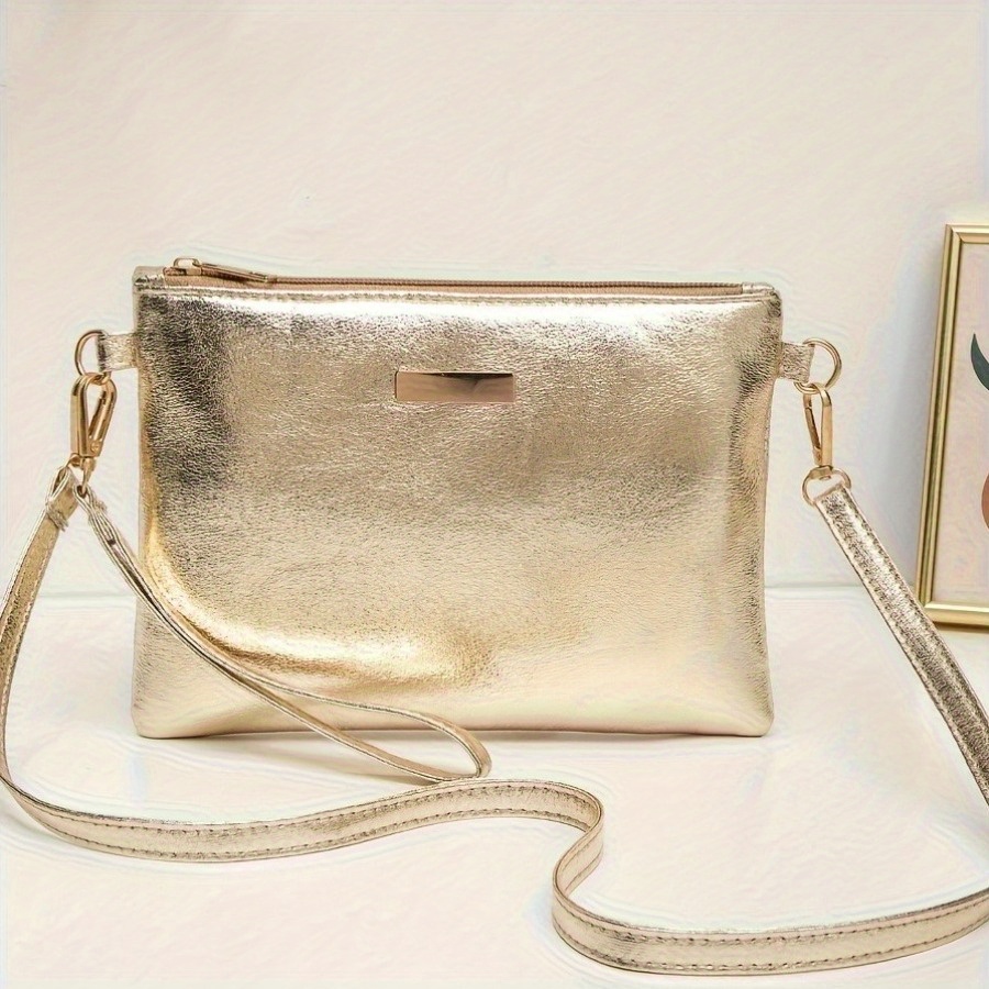 TEMU 2 Opcje Kolorystyczne, Damska Torba na Ramię - Minimalistyczna Metalowa Torba Crossbody Mała Kwadratowa Torebka, Materiał PU z Odpinanym Paskiem
