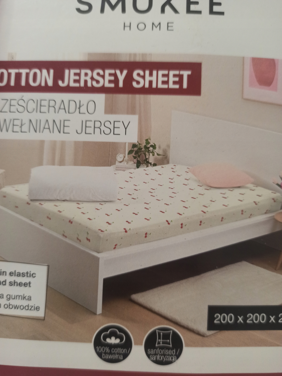 Prześcieradło Wiśnie Wiśienki Smukee Bawełniane Jersey 200x200x25cm.