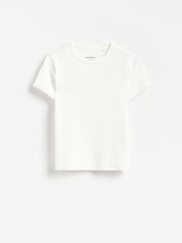 Reserved - T-shirt z dodatkiem modalu - złamana biel